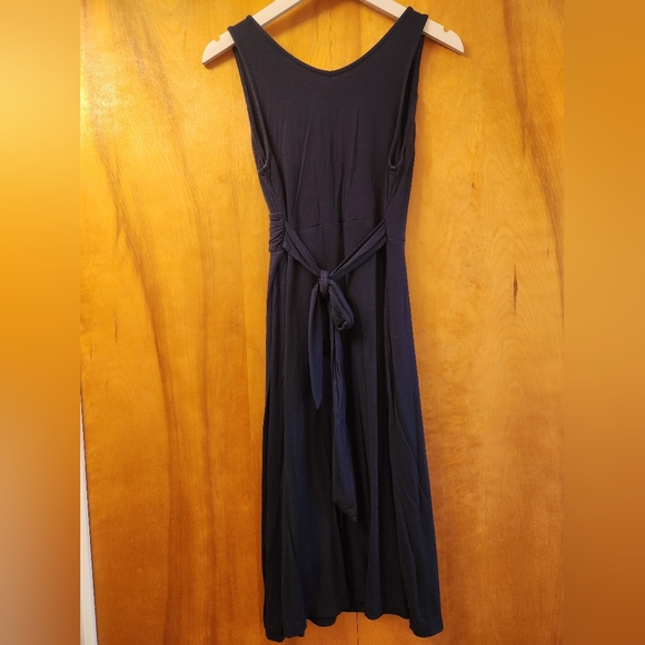 Dakini Sleeveless Jersey Knit Faux Wrap Dress Size S in Navy - Picture 2 of 7